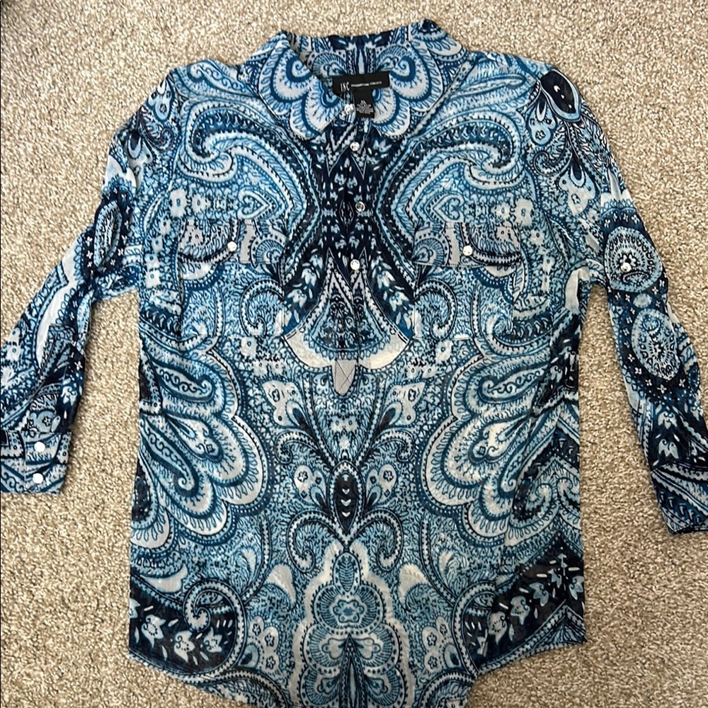 Blue Paisley Long Sleeve Top